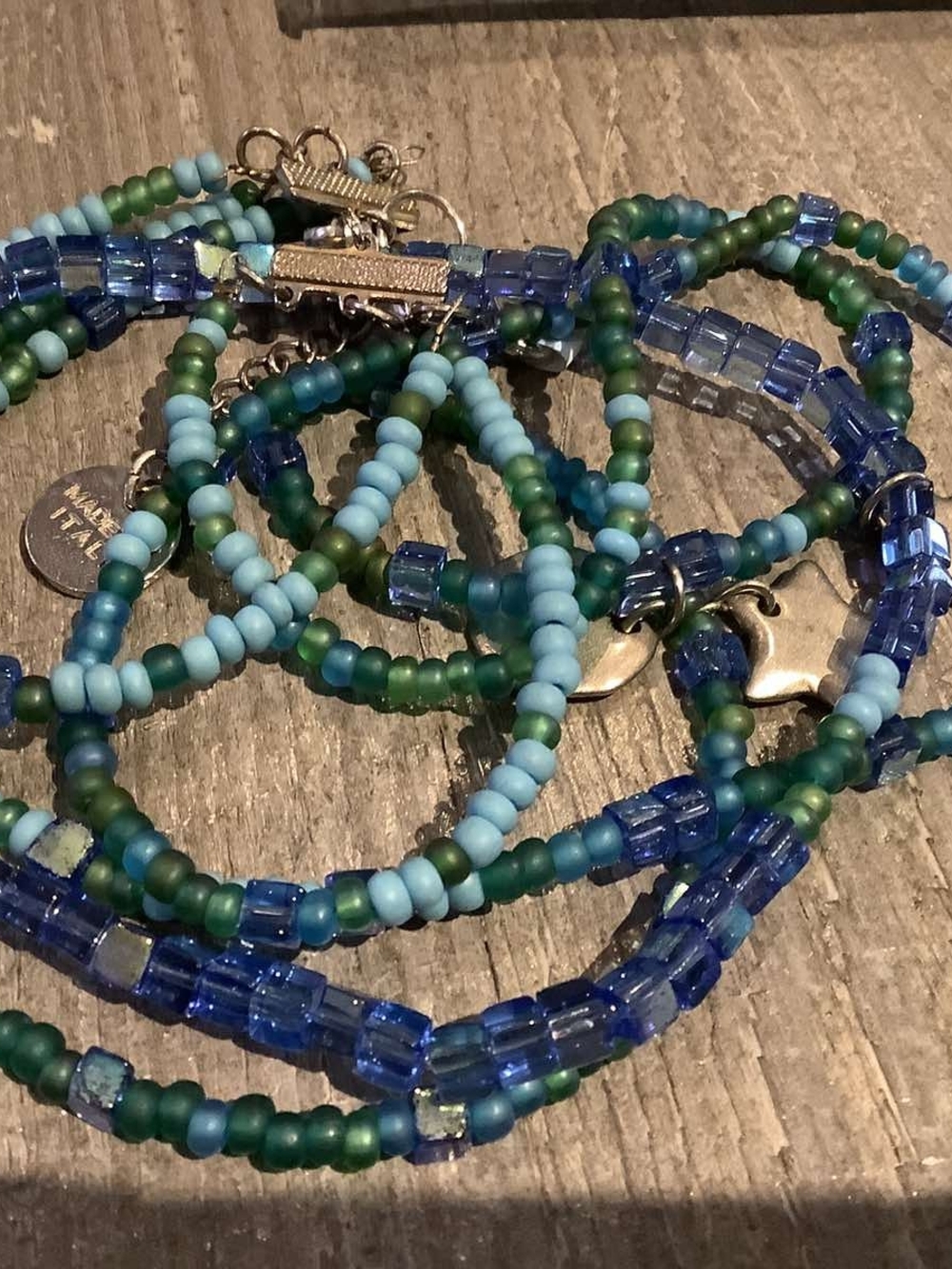 Blue & Green Seed Bead Necklace Italian Perfect For Summer